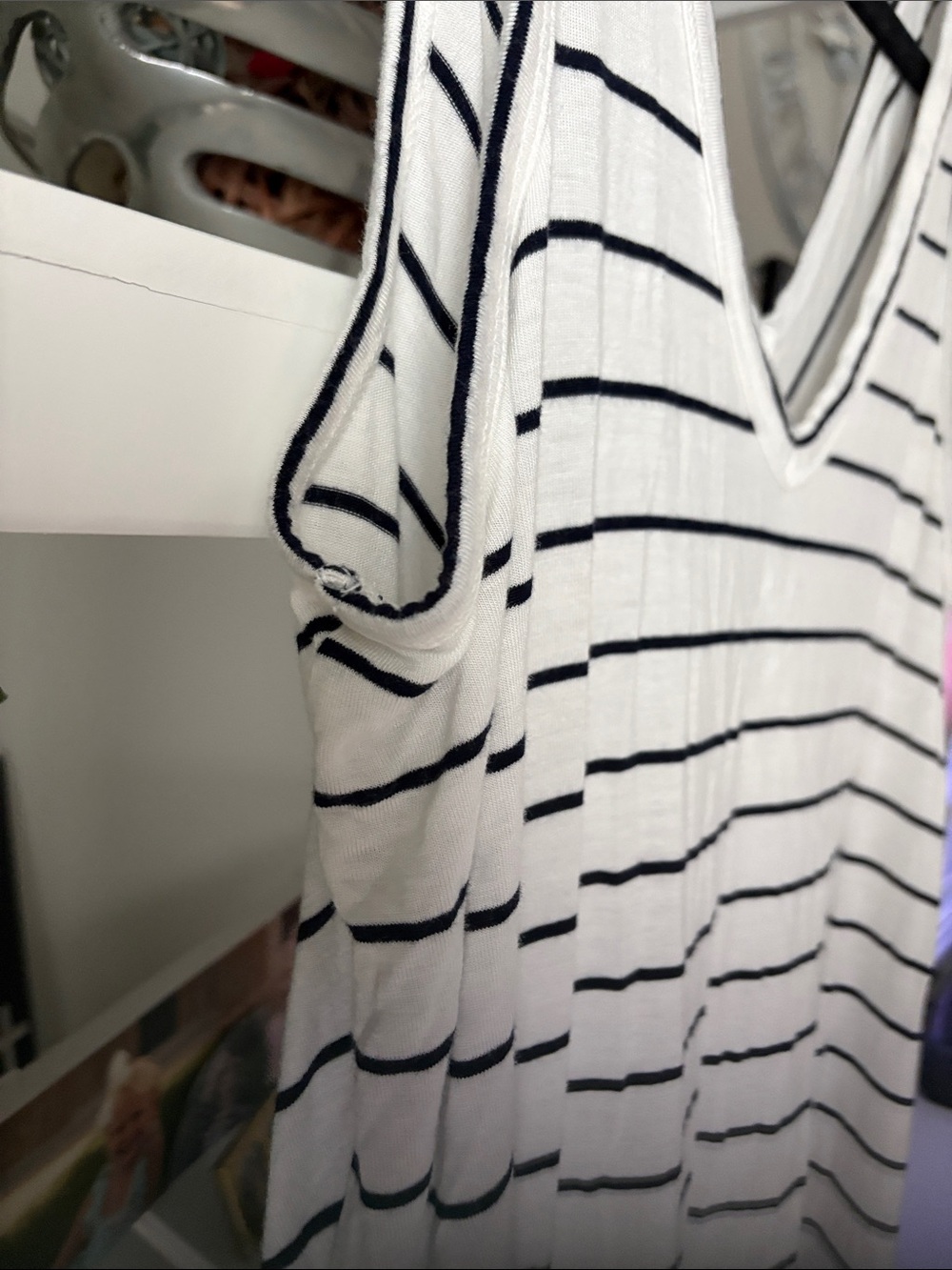 Women’s White & Black Striped V-Neck Tank Top - Picture 3 of 8